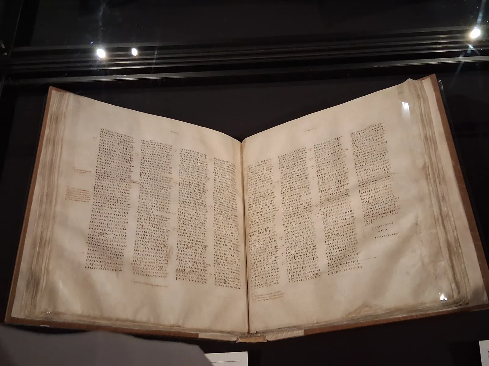 Codex Sinaiticus open in its British Library display case