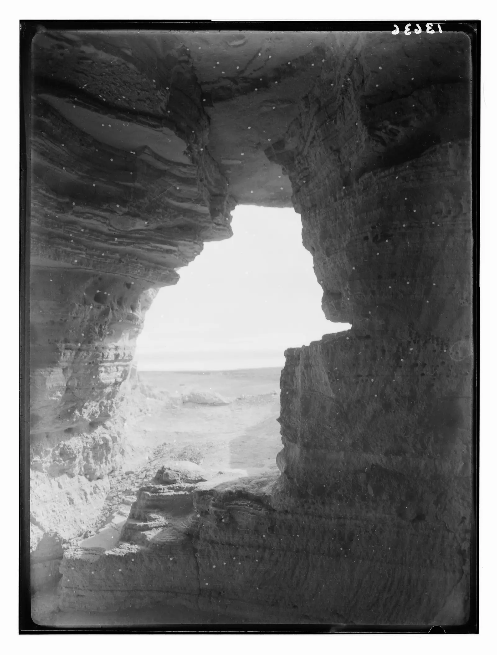 Historic Qumran cave photographed by the Library of Congress, where Dead Sea Scrolls were discovered
